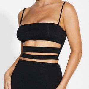 Naked Wardrobe The NW Stripe Out Crop Top in Black